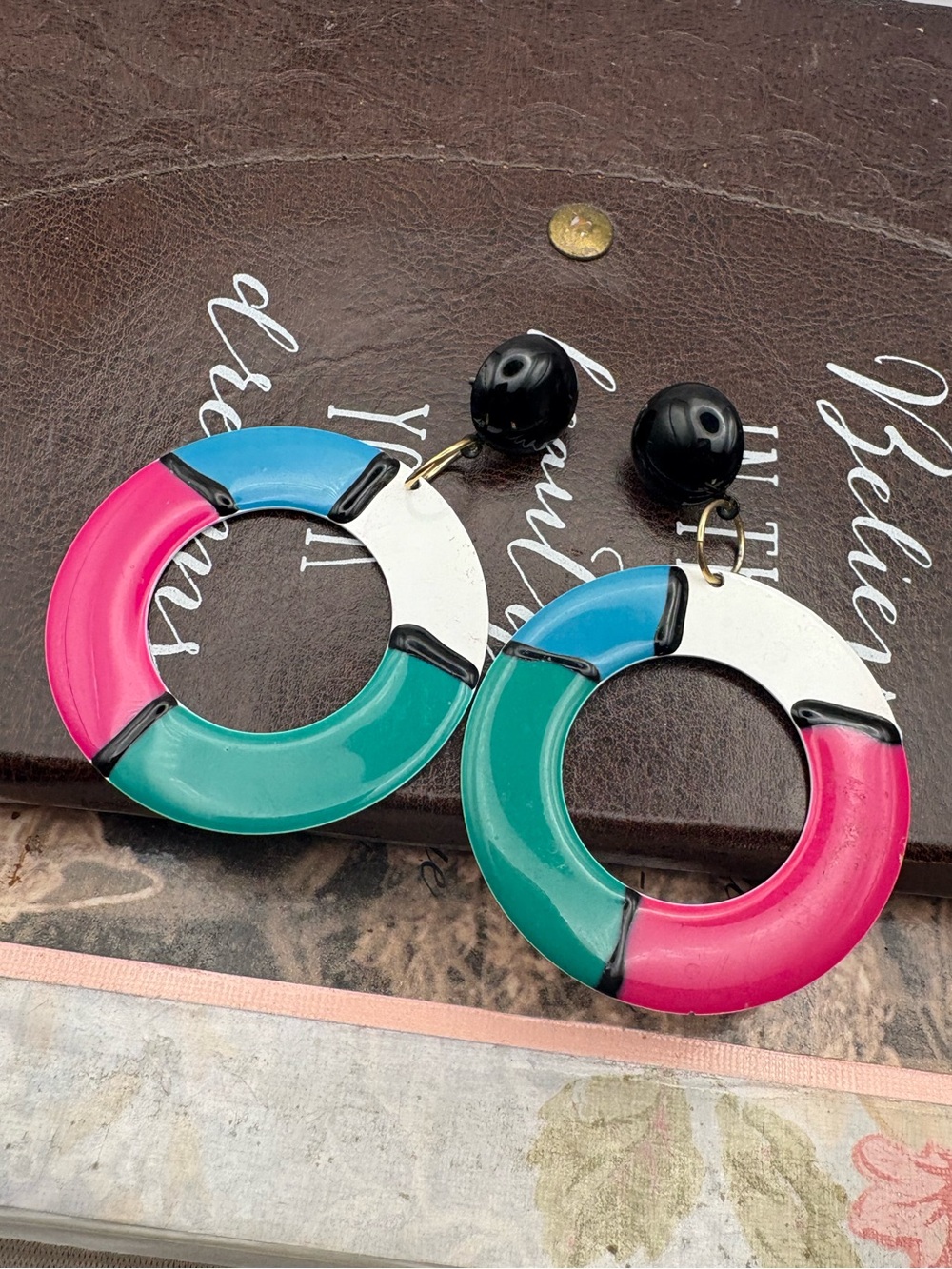 Vintage 80s Memphis Geometric Colorblock Statement Earrings
